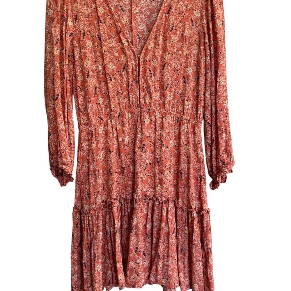 Altar'd State Orange V-Neck Sundress with Bishop Sleeves - Picture 2 of 5